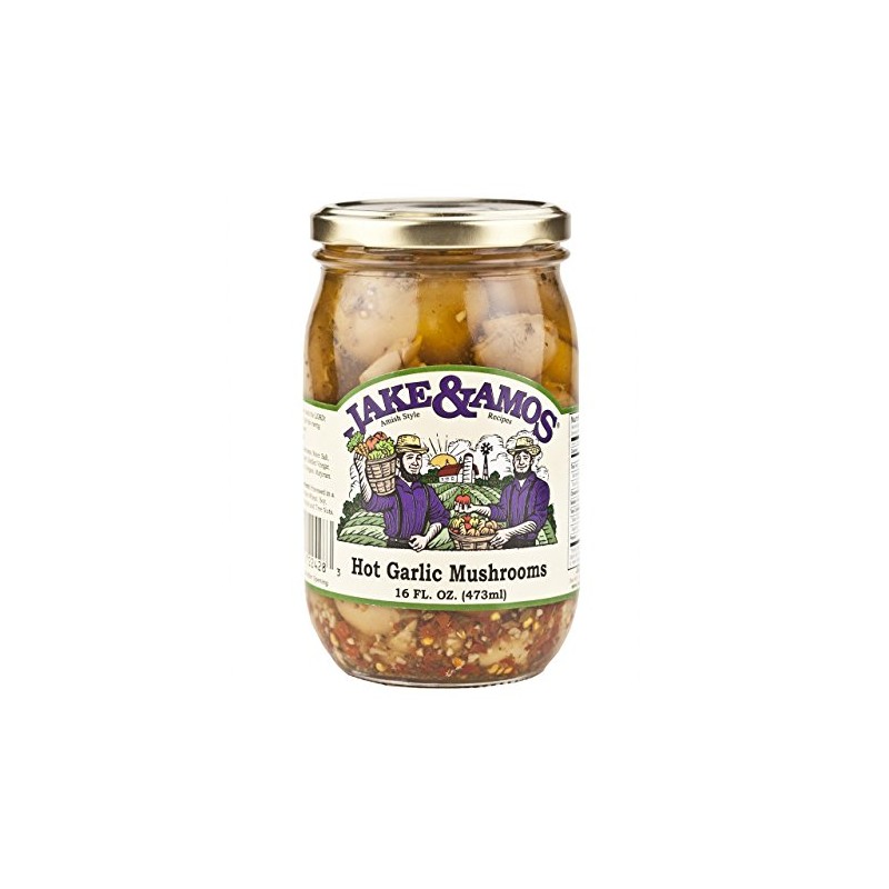 Jake & Amos Pickled Hot Garlic Mushrooms, 16 Oz. Jars