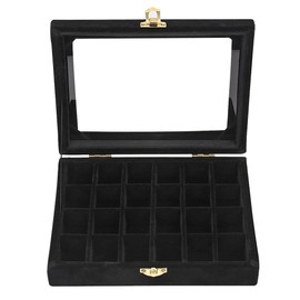 LANTWOO 24 Grids Velvet Glass Ring Earrings Jewelry Box Earrings Organiser Storage Holder Display Case