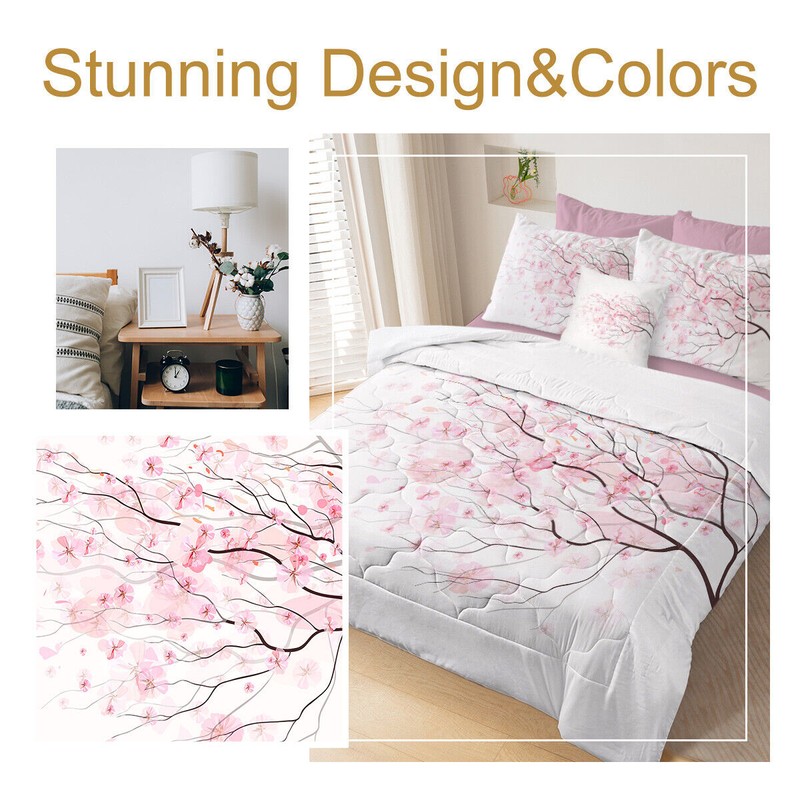 8PCS BlessLiving Pink Cherry Blossom Comforter Set Twin Size Soft