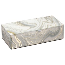 Palinna Small Marble Glass Jewelry Box,Velvet Jewelry Organizer with 7.99x4x2 Inches, Handcrafted Platinum Jewlry Box for Women Bridesmaid Christmas Teacher Gifts(Gold White Blue)