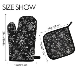 susiyo Christmas Black White Snowflake Oven Mitt and Potholder Set, Heat Resistant BBQ Gloves for Kitchen Cooking Grilling