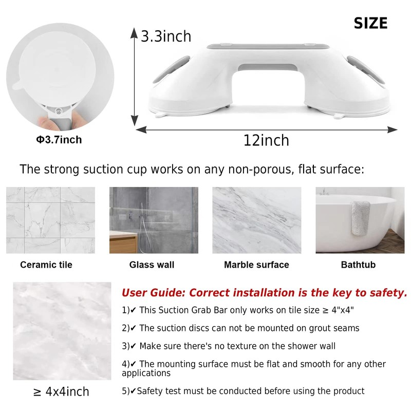 Newthinking Suction Grab Rails for Bathroom, Portable Suction Bathtub Handles
