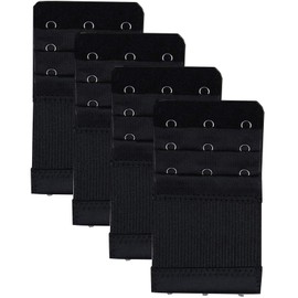 KTOBTEL Bra Extender 3 Hooks 3 Rows Elastic Bra Band Hook Strap Extensions for Women, Pack of 4 (Black)