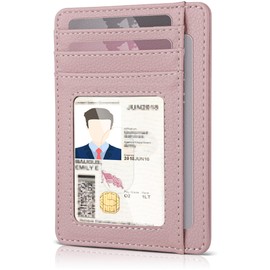 Teskyer Women Card Holder Wallet, Slim Credit Card Wallets, Minimalist, RFID Blocking, 1 ID Window, Holds up to 8 Cards, Rose