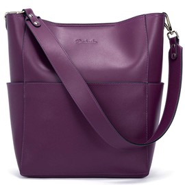 BOSTANTEN Women's Leather Designer Handbags Tote Purses Shoulder Bucket Bag Purple