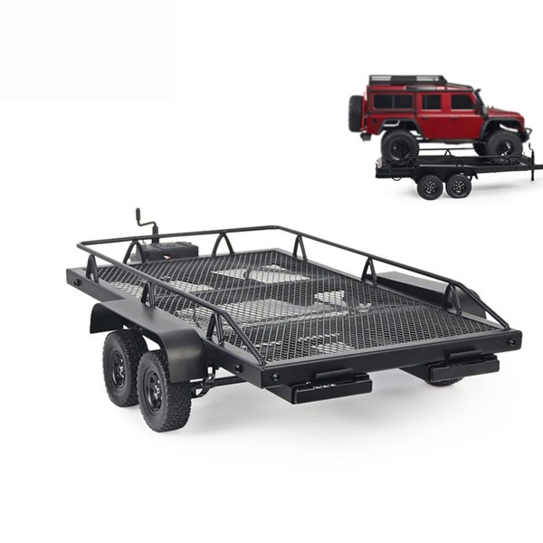 Gueiddi RC Trailer, RC Car Trailer Heavy Duty Trailer Cargo car Metal kit with 4 Tires for 1/10 Traxxas HSP Redcat RC4WD Tamiya Axial SCX10 D90 HPI RC Tracked car DIY