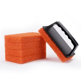 Long-Lasting Scrubbing Pad with Handle, Not-Scratch Multipurpos Scouring Sponge for Home Surfaces, Flat Top Griddle Cleaning, Bathtub Scrubber, Pool Scrub Brush, Floor Tile