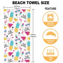 SAYOUZ Microfiber Beach Towel, Summer Watermelon and Pineapple Beach Towels for Women Men, Extra Large 29.5” X 59”, Quick Drying Lightweight Sand Free Bath Swim Towel