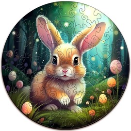 Aeekdook Wooden Puzzles for Kids Ages 4-8, Cute Bunny Puzzle, Unique Animal Shaped Wooden Jigsaw Puzzles for Kids, 50 Pieces Puzzles for Kids(50pcs,11.4 * 11.4in)