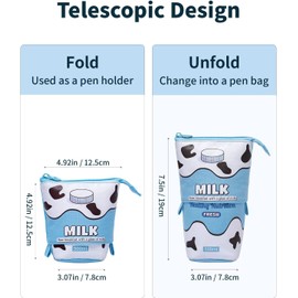 CHILLSILA Pencil Case, 2-in-1 Pencil Case/Stand Pencil Holder, Telescopic Pencil Case, Cute Pencil Holder for Teenage Girls, Blue - Milk, pencil case