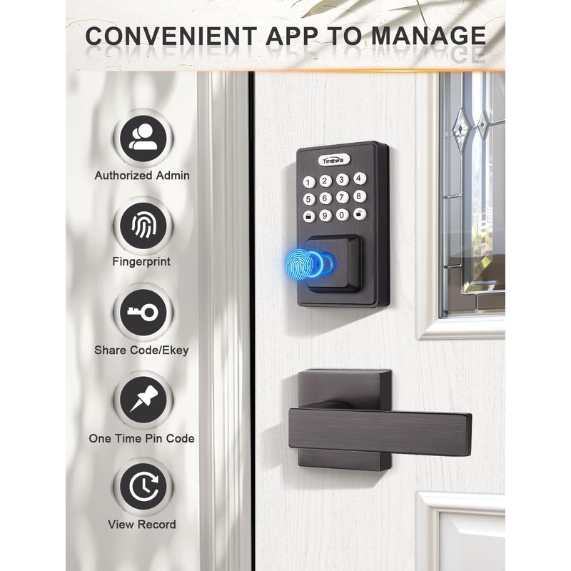 Tinewa Square Keyless Entry Door Lock with 2 Lever Handles,