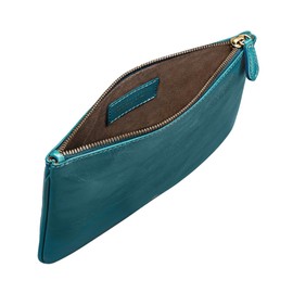 Womens Quality Leather Flat Makeup Bag | The Zeta | Handmade in Italy | Petrol Blue