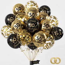Yiran Black Gold 50th Birthday Balloons Pack of 15 Men Women Happy 50th Birthday Party Deocorations Supplies Men Women Happy 50th Birthday Ballloons Latex Confetti Balloons 12inch & Ribbon