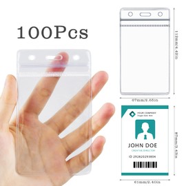 ID Card Holder Flexible Clear 100 Pieces ID Card Holder Vertical Card Protective Case Card Sleeves Transparent Card Holder ID Name Plate Holder Name Badge Sleeves Work Licence Vertical