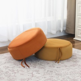 Adeco Double Layer Stackable Pouf Ottoman, Fabric Modern Round Foot Rest for Bedroom Living Room, Orange