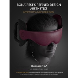 Bonairest Travel Pillow, Airplane Neck Pillow for Long Flight, Oversized Head Strap with 3D Eye Mask for Sleep, 360°Support Headrest, Stop Bobblehead, Ultimate Travel Essentials for Men Women Red