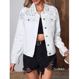 Kedera Denim Jacket for Women 2025 Embellished Button Down Studded Jean Jackets Vintage Western Trucker Coat Outfit