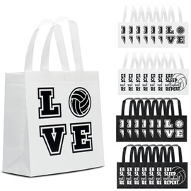 KERINGO KERINGO 24 Pieces Volleyball Gift Bags Volleyball Party Treat Bag with Handles 8.66 x 8.66 Inch Volleyball Non Woven Gift Bags Volleyball Candy Goodie Snack Bags for Sports Birthday Party Decor