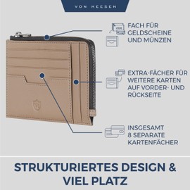 VON HEESEN® Genuine Leather RFID Card Holder Made of Nappa Leather - 9 Compartments - Landscape Format Credit Card Holder for Men and Women, taupe, 03