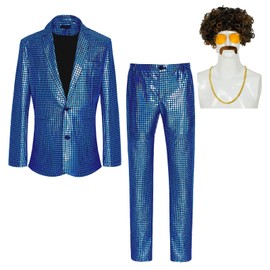 Men's Disco Costume Shiny Sequin Suits Set 70s Party Outfits(Z2706BUST,XL)