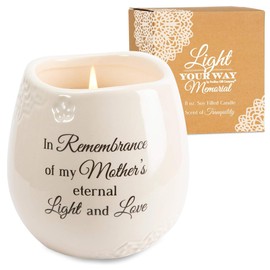 Pavilion Light Your Way Memorial Ceramic Vessel - 100% Soy Wax Candle with "In Remembrance Of My Mother's Eternal Light And Love" Text, Decorative Soy Filled Candle, Scent of Tranquility, 8 oz, White