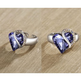 Leafael Infinity Love Heart Rings for Women with Birthstone Crystal, Women's Adjustable Engagement Ring, Allergy-Free Jewelry Gifts for Women, Silver-Tone Wedding Band or Promise Ring with Open End