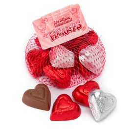 Happy Valentine's Day Milk Chocolate Hearts in Mesh Bag, Creamy Chocolaty Hearts, Holiday Treats, Individually Wrapped, Kosher Certified (2-Pack)