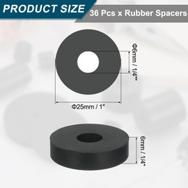 sourcing map 36Pcs Thick Rubber Spacer, 1 Inch OD x 1/4 Inch ID x 1/4 Inch Thickness Round Rubber Bushings Anti Vibration Flat Spacer Washers for Home Industrial Machinery