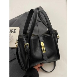 Women's Elegant Minimalist Handbag, Trendy Vintage Bucket Bag, Chic All-match Handbag for Daily & Work Use, Valentine's Day, Gift:_Jet Black_Please Refer To The Pictures for Dimensions