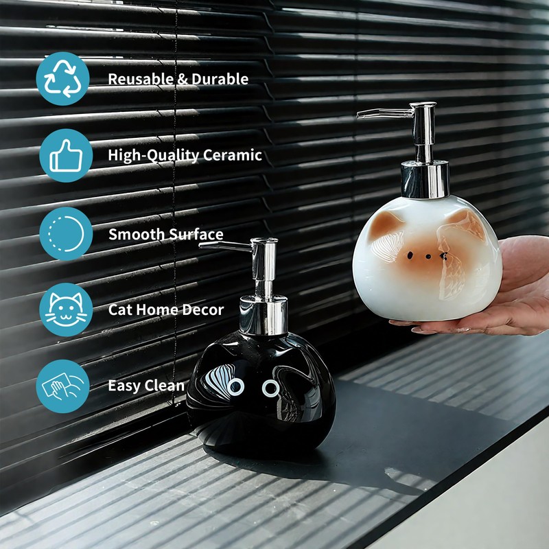 Ceramic Cute Cat Soap Dispenser with Pump, Perfect for Dish
