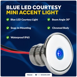Five Oceans LED Marine Courtesy Lights, Mini Accent Light, Round Deluxe Boat Interior, Deck, Cockpit, Blue LED, for Pontoon, Sailboat, RVs - FO2445