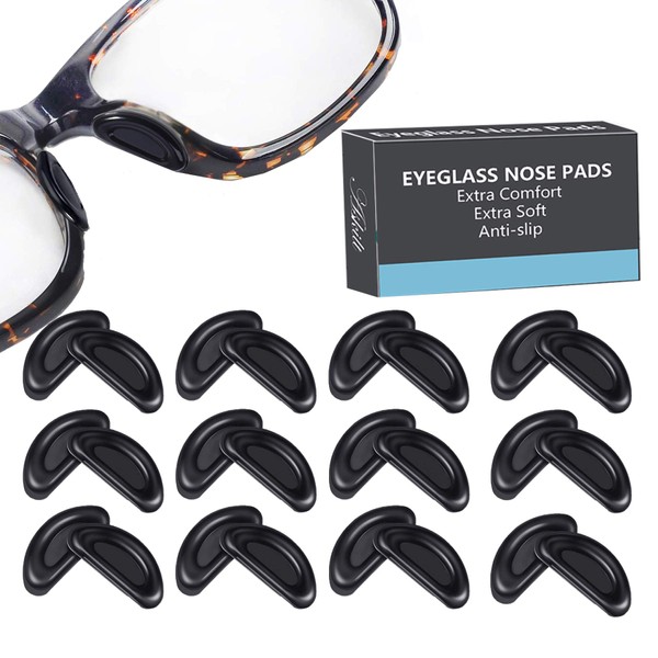 Eyeglass Nose Pads, Adhesive Anti-Slip Nose Pads, Soft Silicone Nose Pad Cushion for Glasses, Eyeglasses, Sunglasses, 12 Pairs (Black)