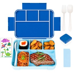 Lonimia Brotdose Kinder mit Fächern,1330ML Auslaufsichere Bento-Box+ Aufkleber,Auslaufsicher Mit 5 Fächern,Jausenbox Brotbox für Erwachsene, Mädchen & Jungen, Mikrowelle/spülmaschinenfest (marineblau)