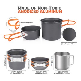 Camping Cookware Set with Folding Camping Stove, Aluminum Pot Pan Set with Stainless Steel Cup & Fork Spoon for Outdoors Cooking Camping Hiking Picnic Backpacking (Orange)