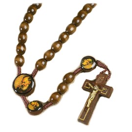 Autom Saint St Padre Pio Pietrelcina 10MM Wood Bead 19" Cord Rosary with Prayer Card