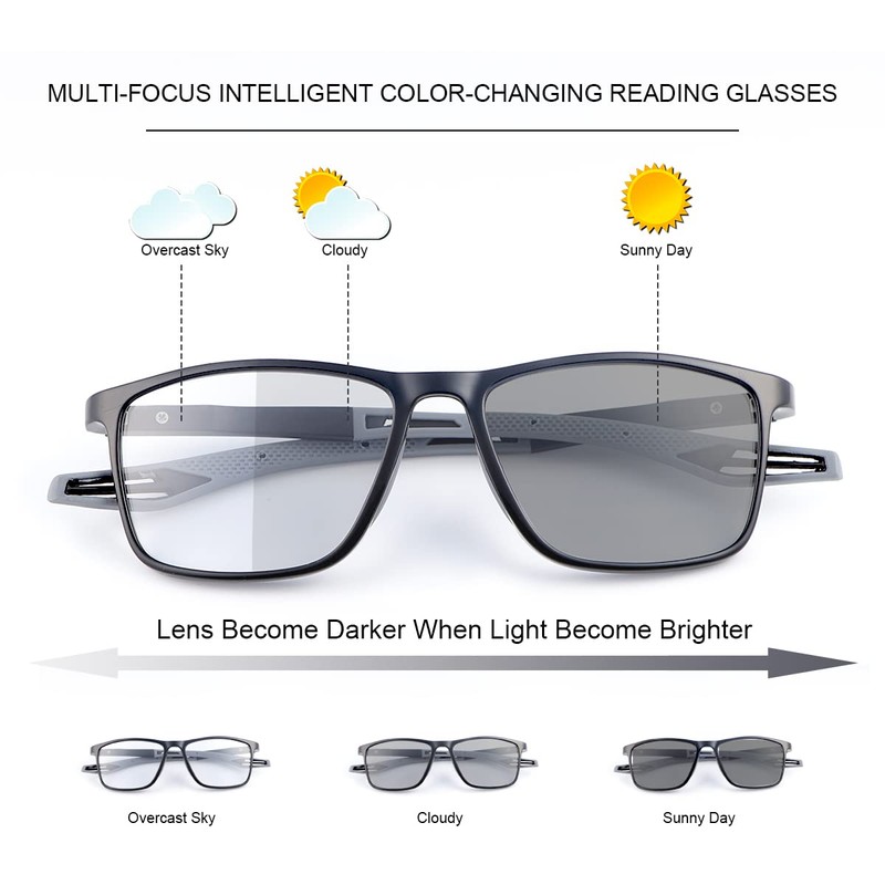 Vepiant Photochromic Progressive Multifocus Spring Hinges Reading Glasses UV400 Protection