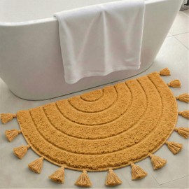 Half Circle Boho Bathroom Rugs with Tassels Hand-Woven