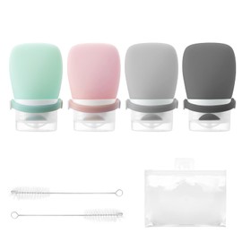 XJMWXHFC 4Pcs Squeeze Salad Dressing Bottles, Mini Sauce Condiment Bottles with Bandage, Leakproof Salad Dressing Container with 2pcs Cleaning Brush, Squeeze Bottles for Sauces (1.3OZ, 38ML)