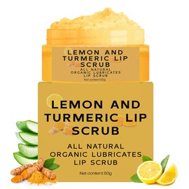 Turmeric Lemon Lip Scrub, Turmeric Lip Exfoliator with Aloe Vera Gentle Exfoliant Natural Lip Scrub for Dry, Chapped, Reduce Fine Lines Lip 50g