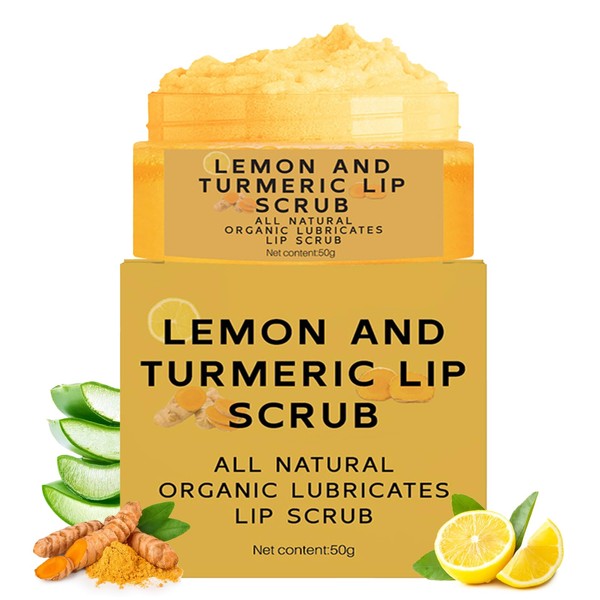 Turmeric Lemon Lip Scrub, Turmeric Lip Exfoliator with Aloe Vera