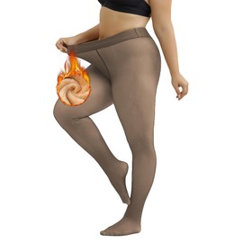Merlvida Fleece Lined Tights Women Fake Translucent Thermal Winter Tights Ultra Thick Pantyhose Soft Stretchy Tights for Women with Fleece Lining High Waisted Warm Leggings Plus Size S-3XL