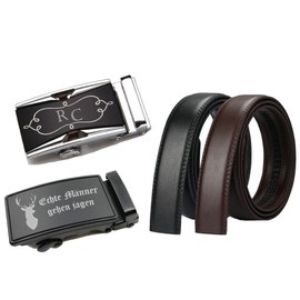 aplusashop ID Men's Belt Genuine Leather with Engraving Automatic Buckle Black / Brown up to 130 cm, belt black