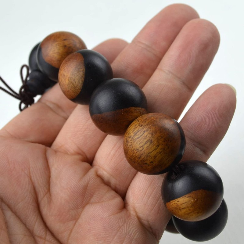 vv8oo Bracelet Ebony Wood 20mm Beads Yin Yang Feng Shui