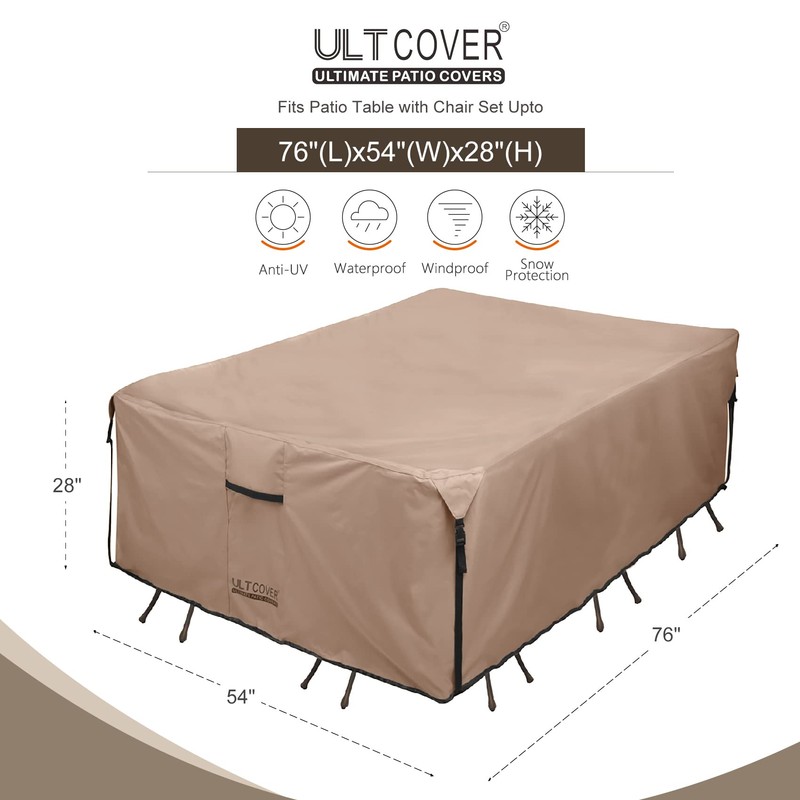 ULTCOVER Rectangular Patio Heavy Duty Table Cover - 600D Tough