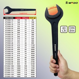 WEDO Open End Wrench,Metric,65mm Construction Wrench,15 Degree Offset,Length 530mm,Black Spray Surface, 40CRV Steel,High Strength,Wear Resistance,One-time Die-forged