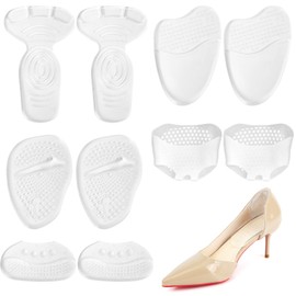 10pcs High Heel Comfort Pads, Gel Heel Inserts Metatarsal Pads Clear Ball of Foot Cushions for Women Too Big Shoes Anti-Slip High Heels Insoles, Strong Adhesive