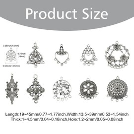 Ipotkitt 40pcs 10 Styles Antique Silver Chandelier Charms Boho Themed Metal Charms Vintage Flower Shape Connectors for DIY Craft Bag Jewellery Making