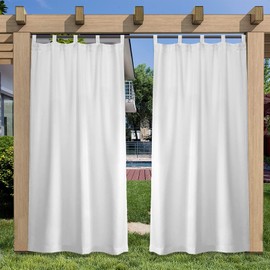 SK Studio Outdoor Curtain, Waterproof Patio Curtains with Removable Loops, Sun Protection, Privacy Screen for Balcony, Patio, Garden, Gazebo, Beach House, 1 Piece, White, 253 x 213 cm