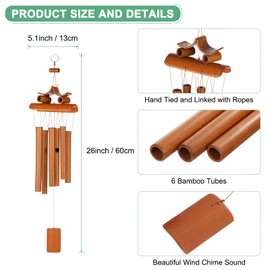 M METERXITY 1-Pack Bamboo Wind Chimes, Wooden Wind Chimes with Melody Deep Tone, 24 Inch Owl Wood Wooden Wind Chimes for Indoor Outdoor Decorations/Backyard [Retro Color]