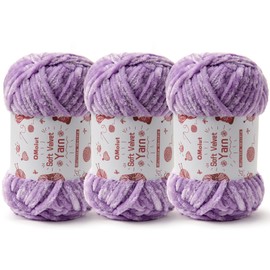 3x100g Fluffy Velvet Chenille Yarn for Crocheting and Knitting, 3x87.4yd Baby Yarn for Crocheting Soft, Crochet Chunky Yarns Amigurumi Yarns (Light Purple)